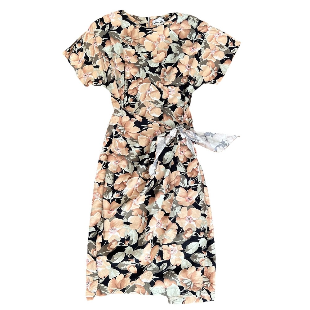 VTG 80s Faux‎ Wrap Dress 7/8 Floral USA Union Made Modest Jackie O Cottage Core